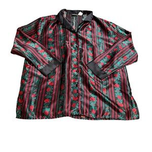 ✨🌹‎ Delicates Red & Green Rose Stripe Silky Lounge Top XL 🌹✨